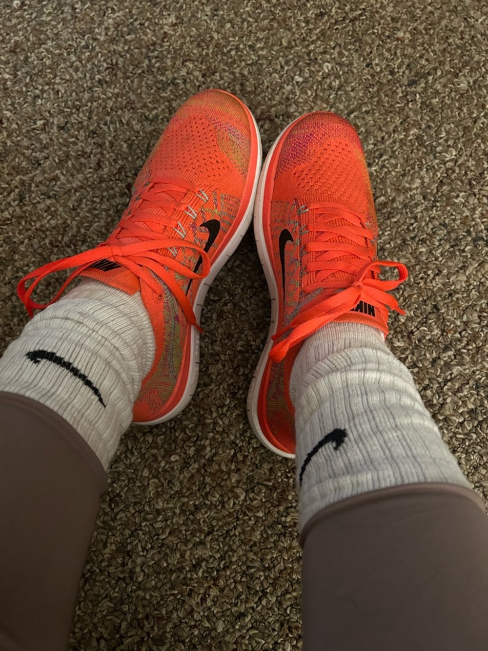 Nike Women’s Flyknit Running Sneakers - Neon Orange with Black Swoosh
